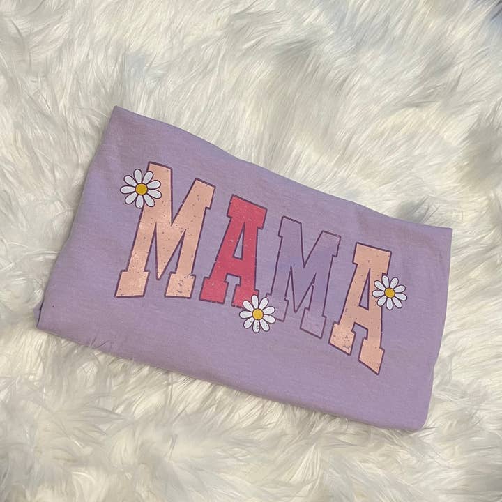 Trendy Graphic T-shirt- "MAMA"WITH FLOWERS for wholesale by The Rowdy Chick