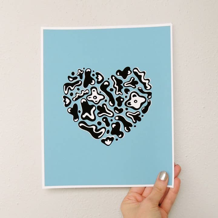 Blue Abstract Heart Print for wholesale by Dandymark