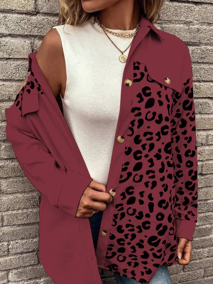 HIDDENBRAND - Wholesale Shirt Jacket/Shacket - Women's - Leopard-Print Single-Breasted Midi Jacket