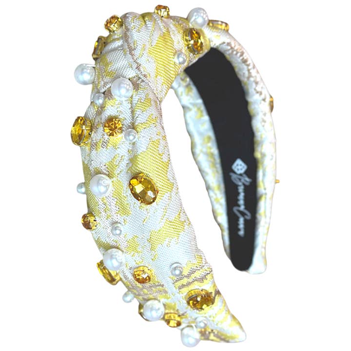 Gelbes Jacquard-Metall-Stirnband mit Kristallen und Perlen für den Großhandel von Brianna Cannon