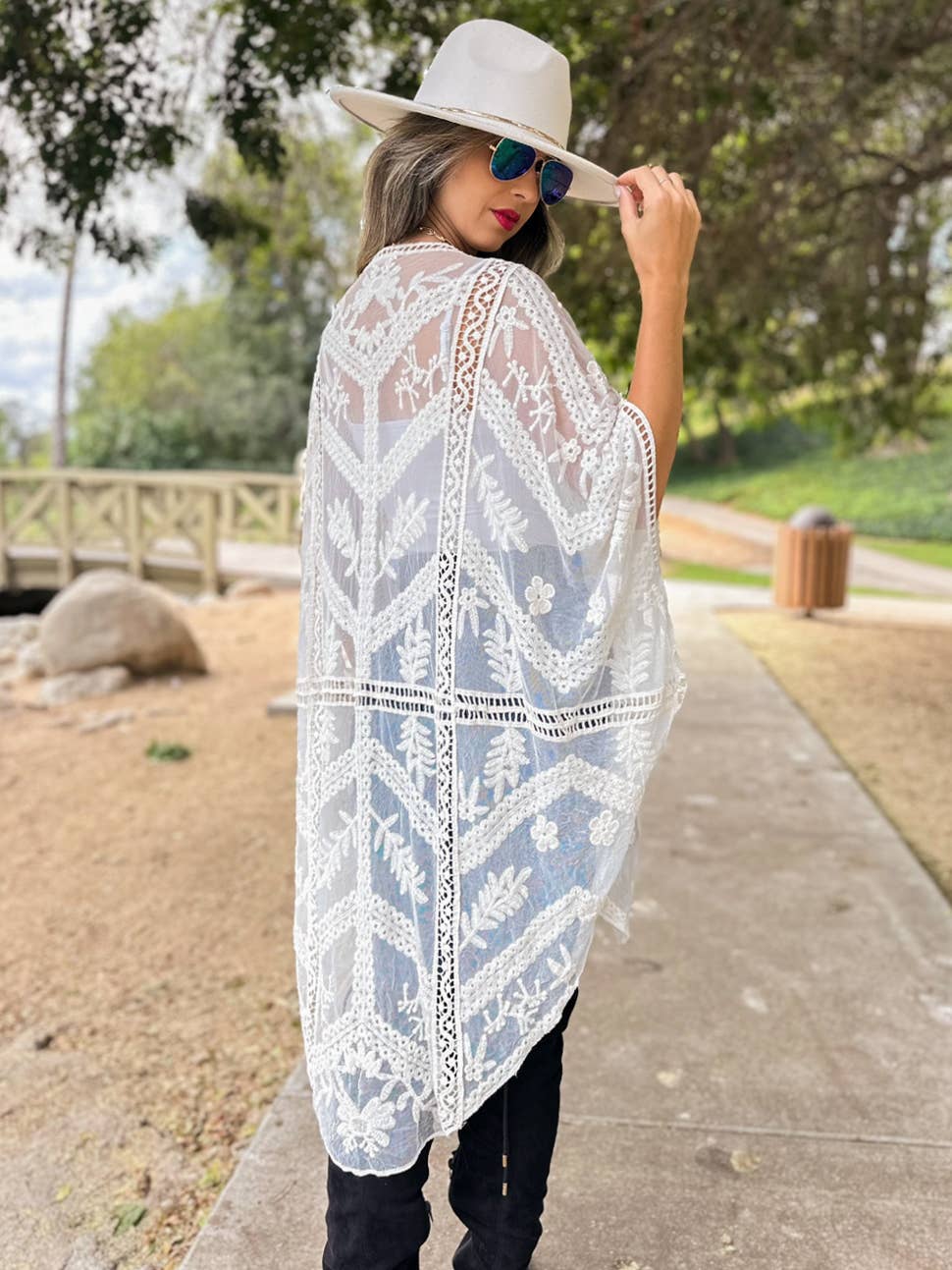 Ivory Floral Lace Sheer Dressy Kimono Cover Up for wholesale on Faire5