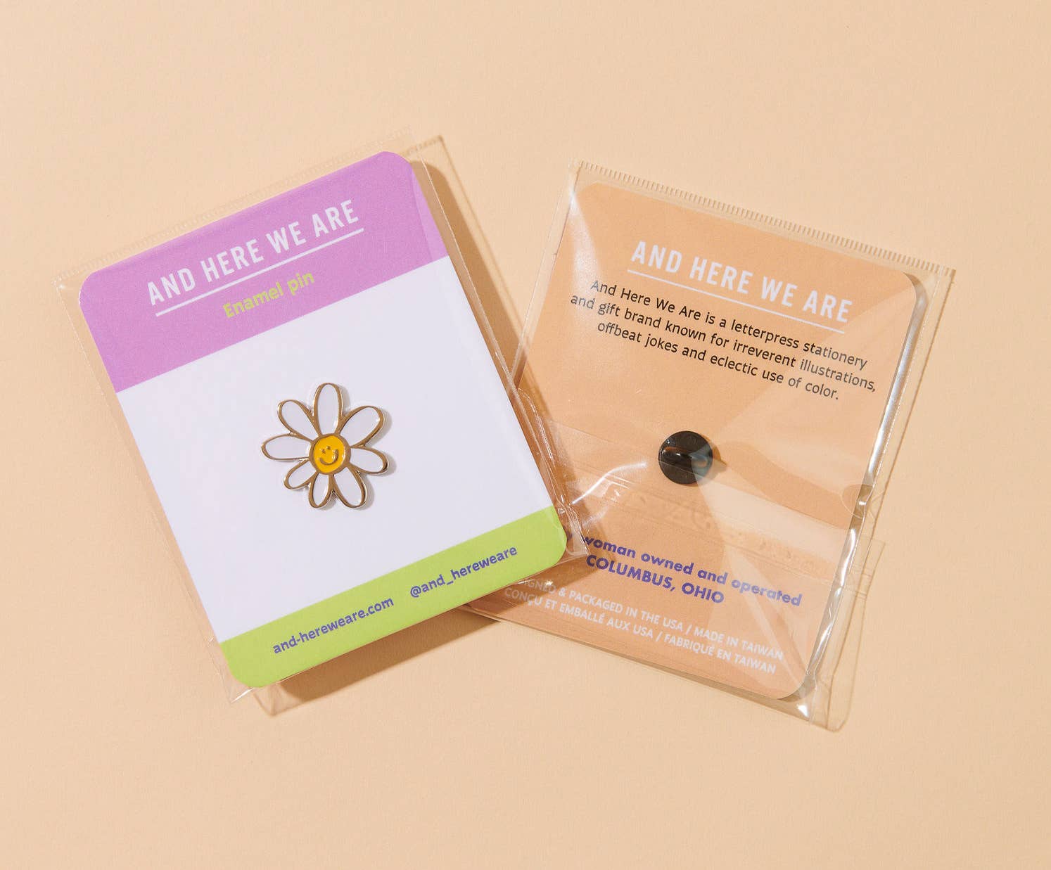 And Here We Are - Wholesale Lapel Pin/Button - Happy Daisy - Flower Enamel Lapel Pin - Stocking stuffer, Holiday, Gift Guide 2