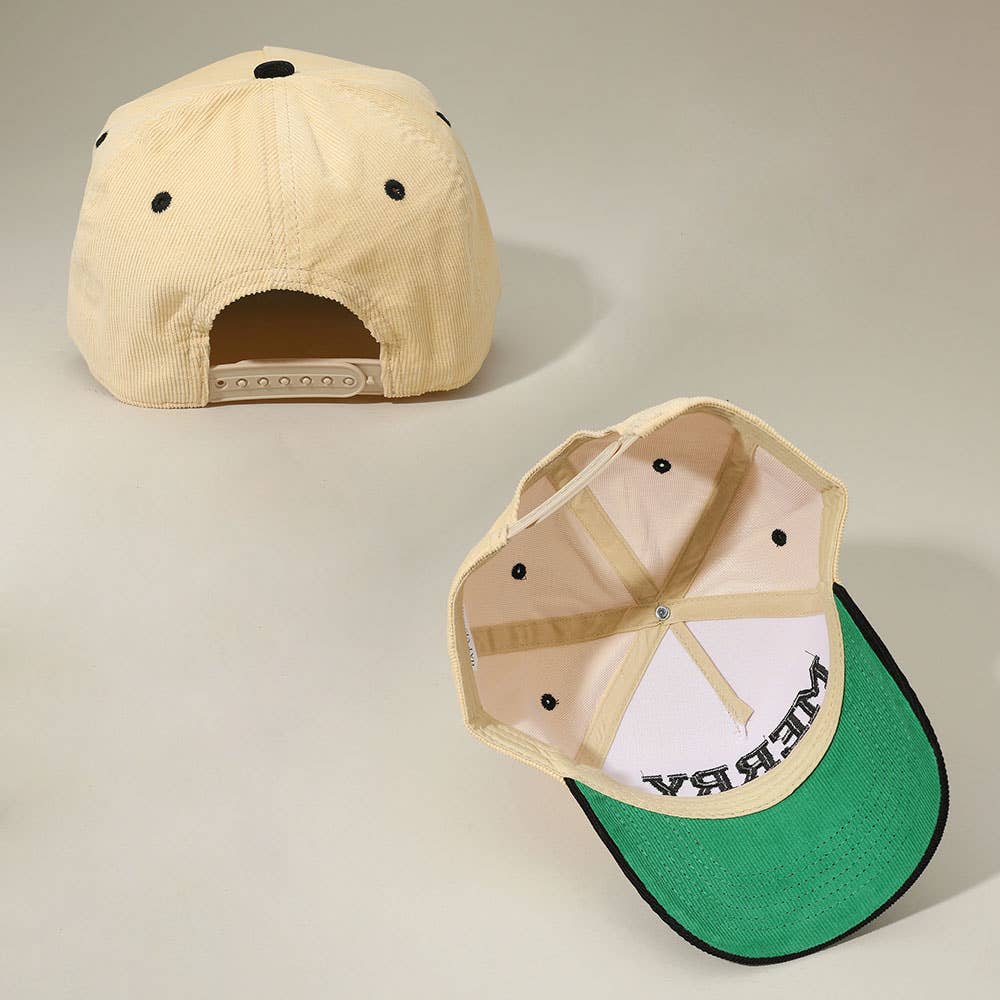 Sensibling Corp. - Wholesale Baseball Cap - Women's - MERRY Message Embroidered Corduroy Baseball Cap5