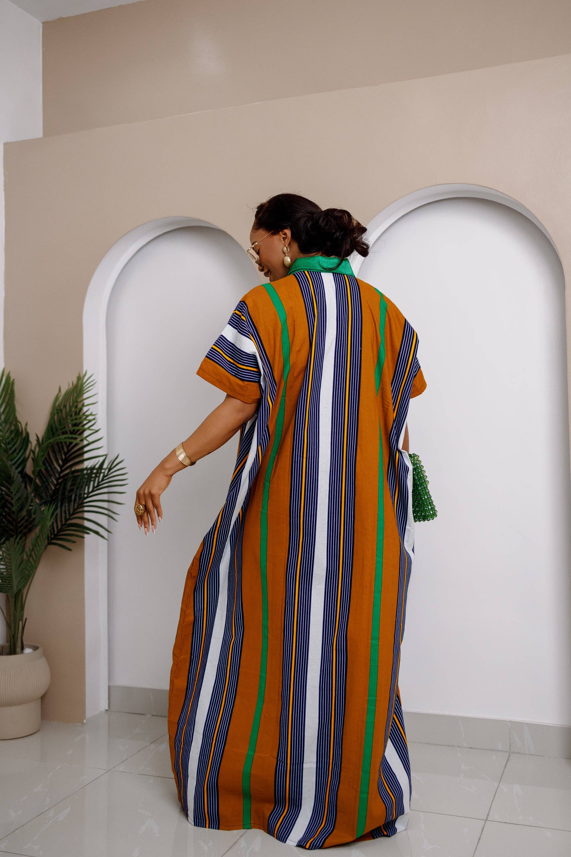 DUA MENKA - Wholesale Dress - Women's - Oliaku Striped Bubu Dress with Aso Oke Embellishment - Final Sale2