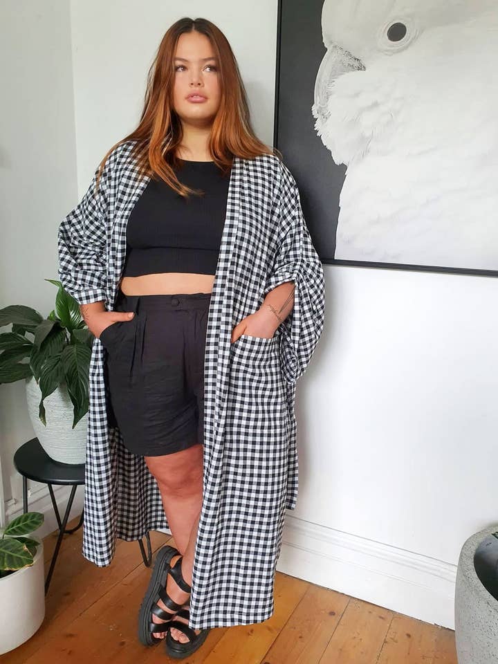 Spolverino kimono//Vichy B&W per la vendita all'ingrosso da parte di Hope & Harvest