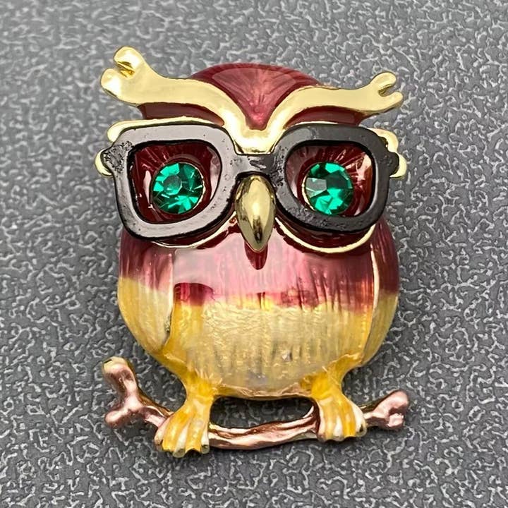 Owl with Glasses Enamel Brooch for wholesale by Mio Queena