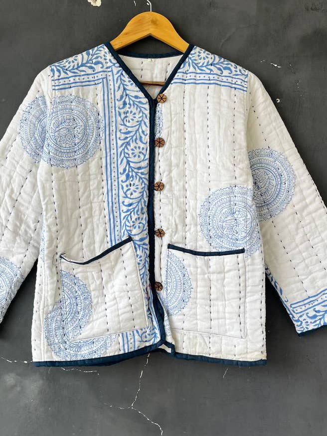 100% Cotton Hand Screen Print Jacket Women Kantha Quilt Coat for wholesale by Bhawana Handicrafts