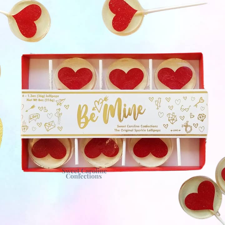 Red Heart Valentine's Day Lollipop Box, Champagne, 6/Box for wholesale by Sweet Caroline Confections