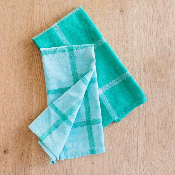 Handgeweven katoenen keukendoeken, set van 2 stuks: Jade Plaid voor wholesale door Amsha