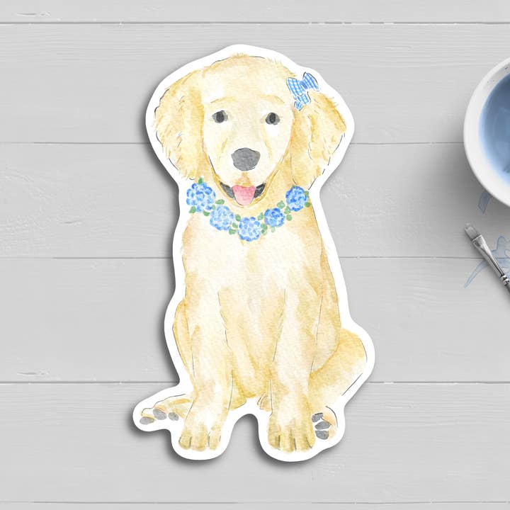Hydrangea Dog Watercolor Coastal Sticker for wholesale by WonderfullyWrittenCo