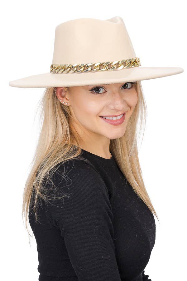 Cap Zone - Wholesale Fedora - Women's - Chunky Cuban Chain Pinch Crease Wide Rancher Hat17