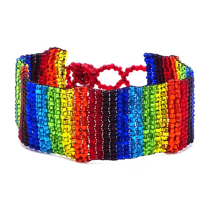 Pichincha - Wholesale Beaded Bracelet - Guatemalan Rainbow Seed Bead Wide Strap Bracelet