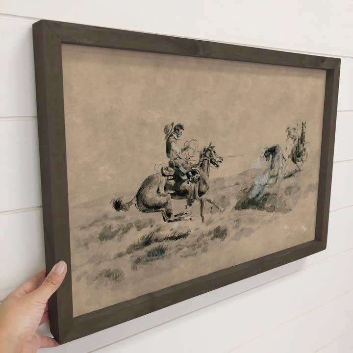 Hangout Home - Wholesale Art Print - Cowboys Black and Beige - Ranch House Wall Art - Wood Framed3
