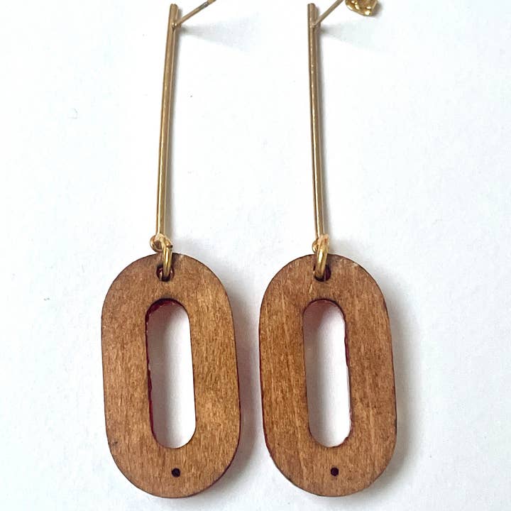 Mothú Jewellery - Venta al por mayor Pendientes colgantes - Pendiente colgante, acrílico escarlata y dorado, estampado de encaje, dorado3