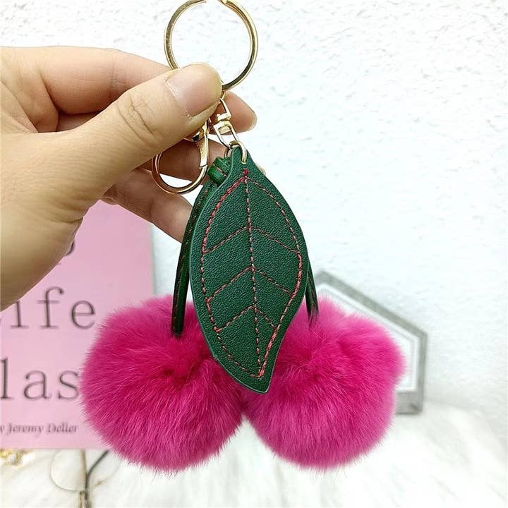 FurDecoration - Wholesale Keychain - Women's - Fluffy Cherry Rex Rabbit Fur Keychain
