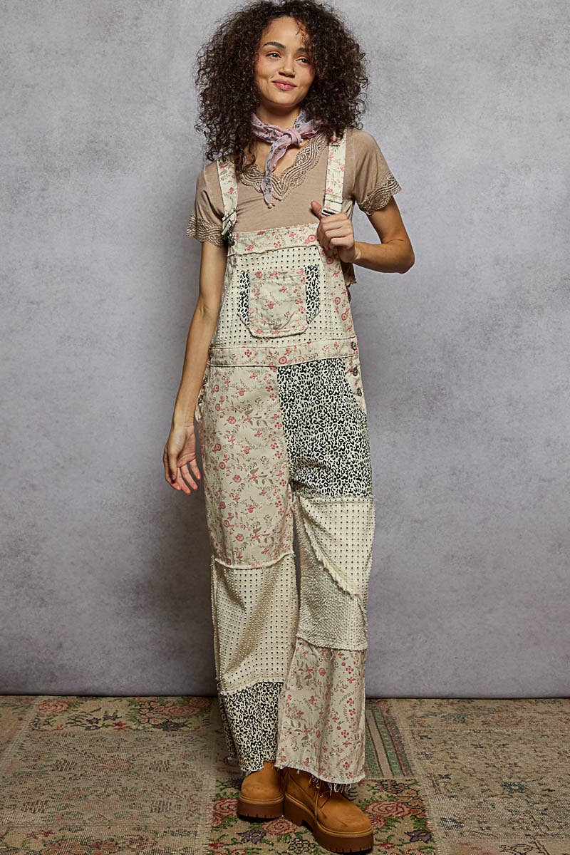 Pol Clothing - Wholesale Overalls - Women's - Animal printed floral print frayed edge twill woven overalls13