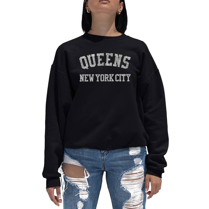 LA Pop Art - Wholesale Graphic Sweatshirt - Women's - Women's Word Art Crew Sweatshirt - QUEENS, NY