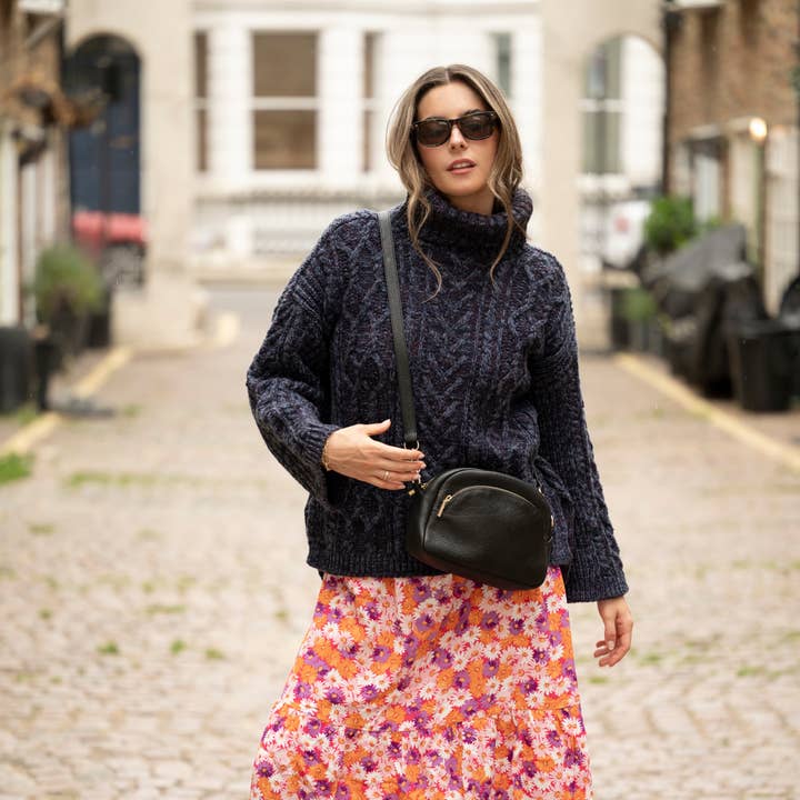 Cara & The Sky - Wholesale Knit Sweater - Women's - Emily Cable Roll Neck Tunic Jumper - Navy Blue