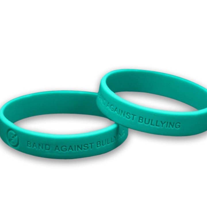 The Awareness Company - Wholesale Beaded Bracelet - Teal Band Against Bullying Silicone Bracelet Wristbands0