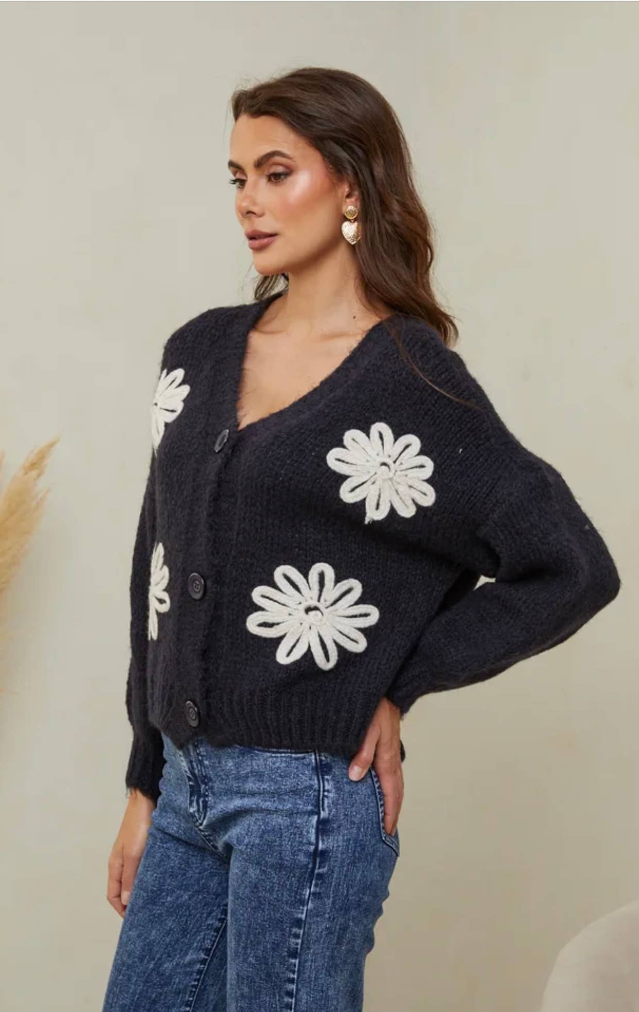 LÉA & LUC - Vente Cardigan – femme - Gilet cardigan col en V et motif fleur REF. 3077929