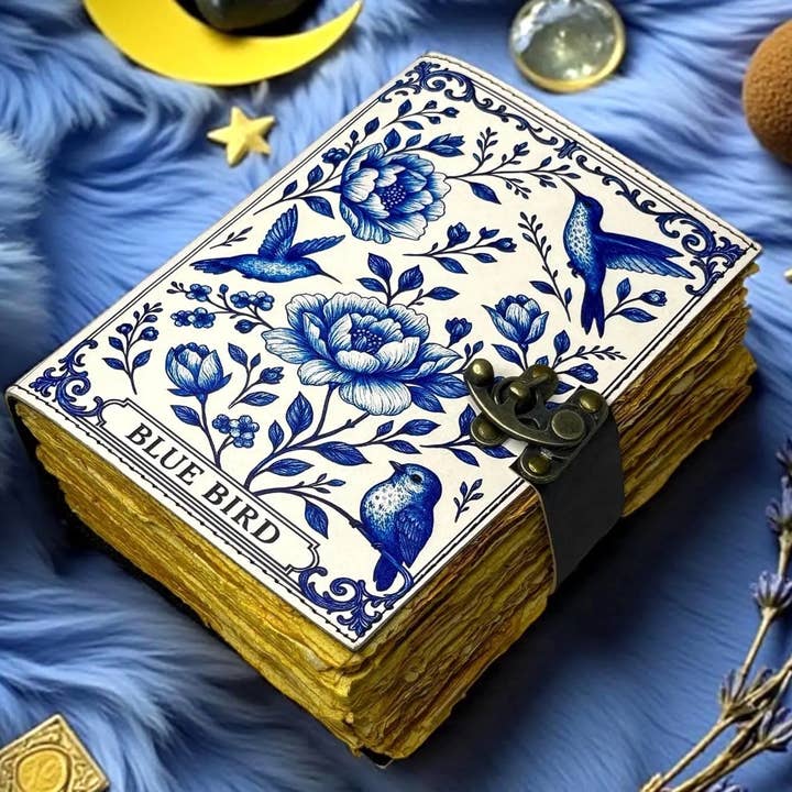 Leather Journal Blank Vintage Notebook with Blue Bird Print for wholesale by R K Handicrafts and Exporters