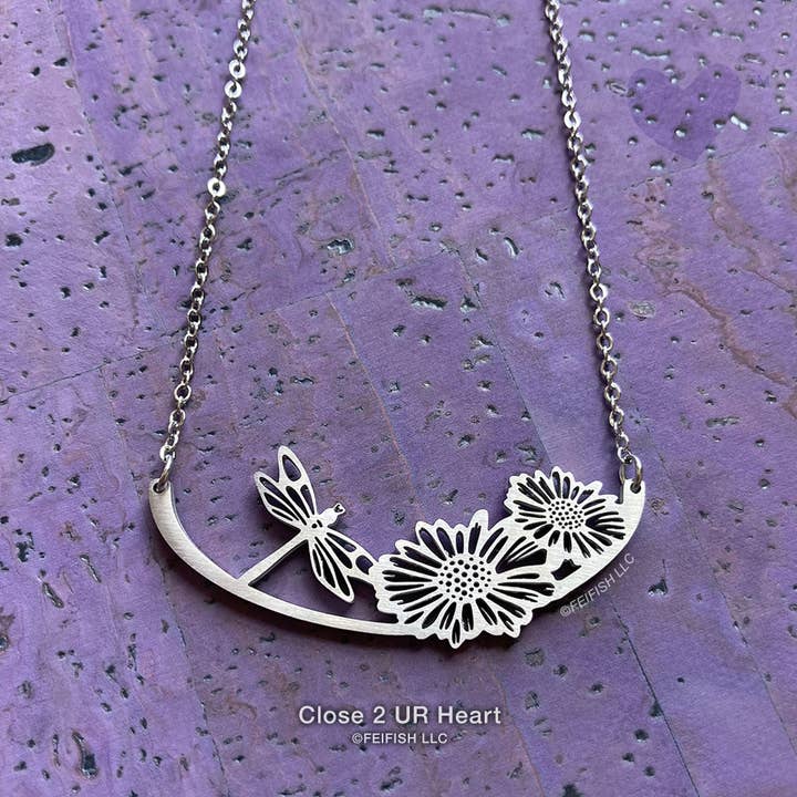 Dragonfly with Flowers Stainless Steel Necklace for wholesale by Close 2 UR Heart