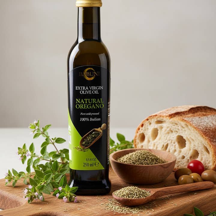 Huile d'olive extra vierge — Arôme naturel d'origan (sans OGM) pour la vente par BABUNI Gourmet & Specialties