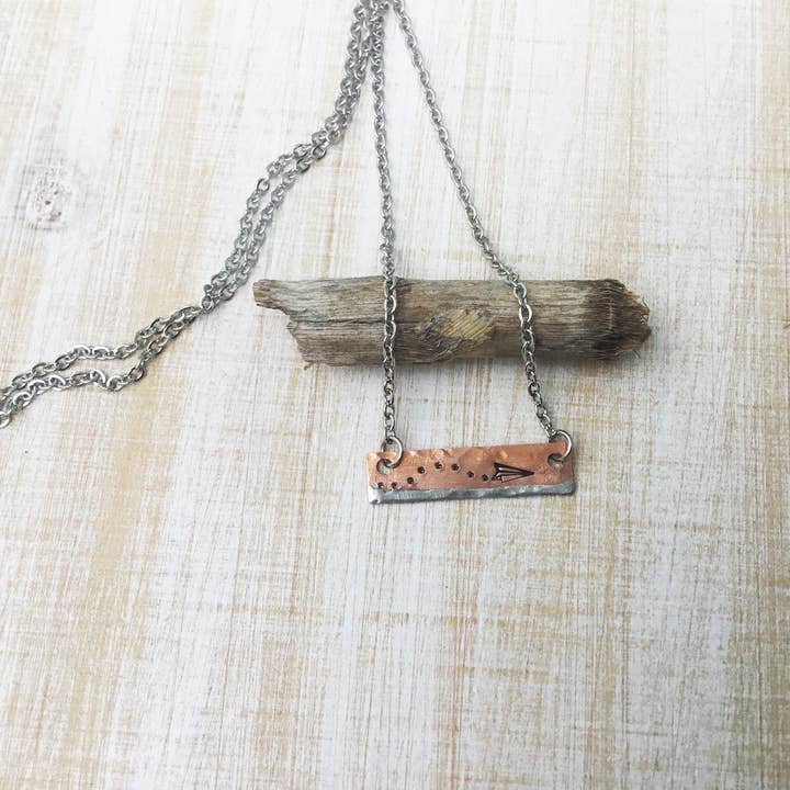Mixed metal copper bar necklace - Airplane for wholesale by Jamie Haley Designs