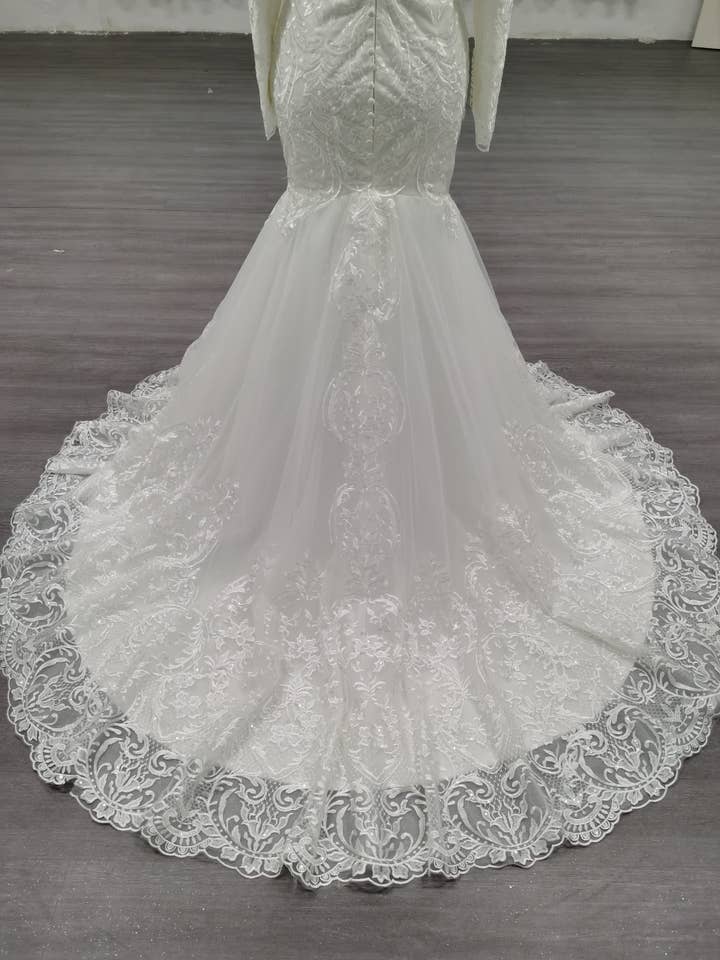 Unique Modest Bridal - Wholesale Gown - Women's - Ariel - Long Sleeve Elegant Mermaid Modest Wedding Dress11