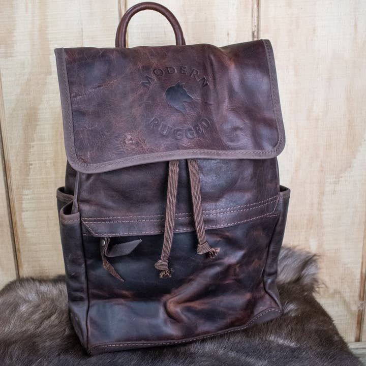 Leather Hide Backpack - Mahogany and Brown (Rustic) for wholesale by Modern Rugged