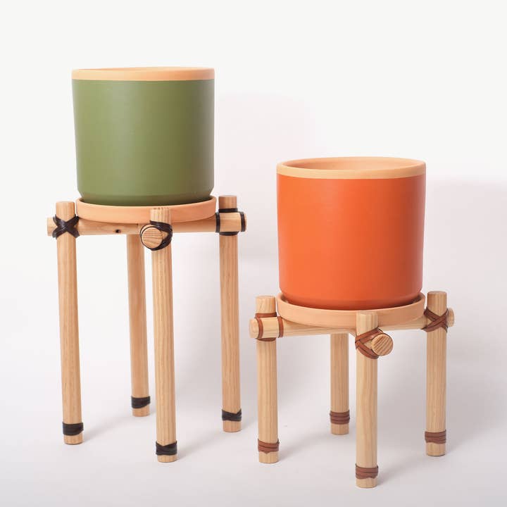 Casa Atlântica - Wholesale Plant Pot Stand - Wood and leather plant pot holder M3