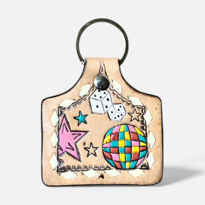 Porte-clés en cuir gravé Disco pour la vente par Western Linens