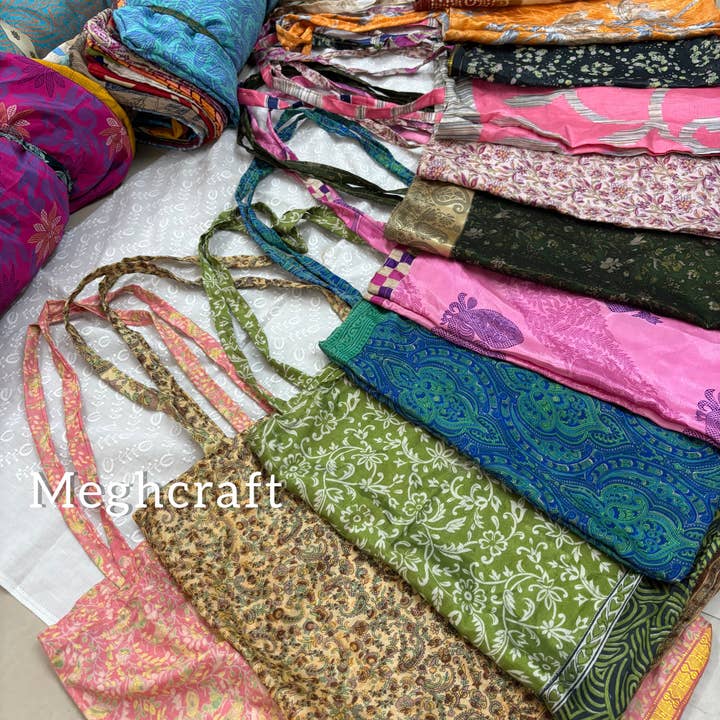 Meghcraft - Wholesale Gift Bag - Upcycled silk Shopping bags-Gift Bags Bulk-Grocery Tote bag