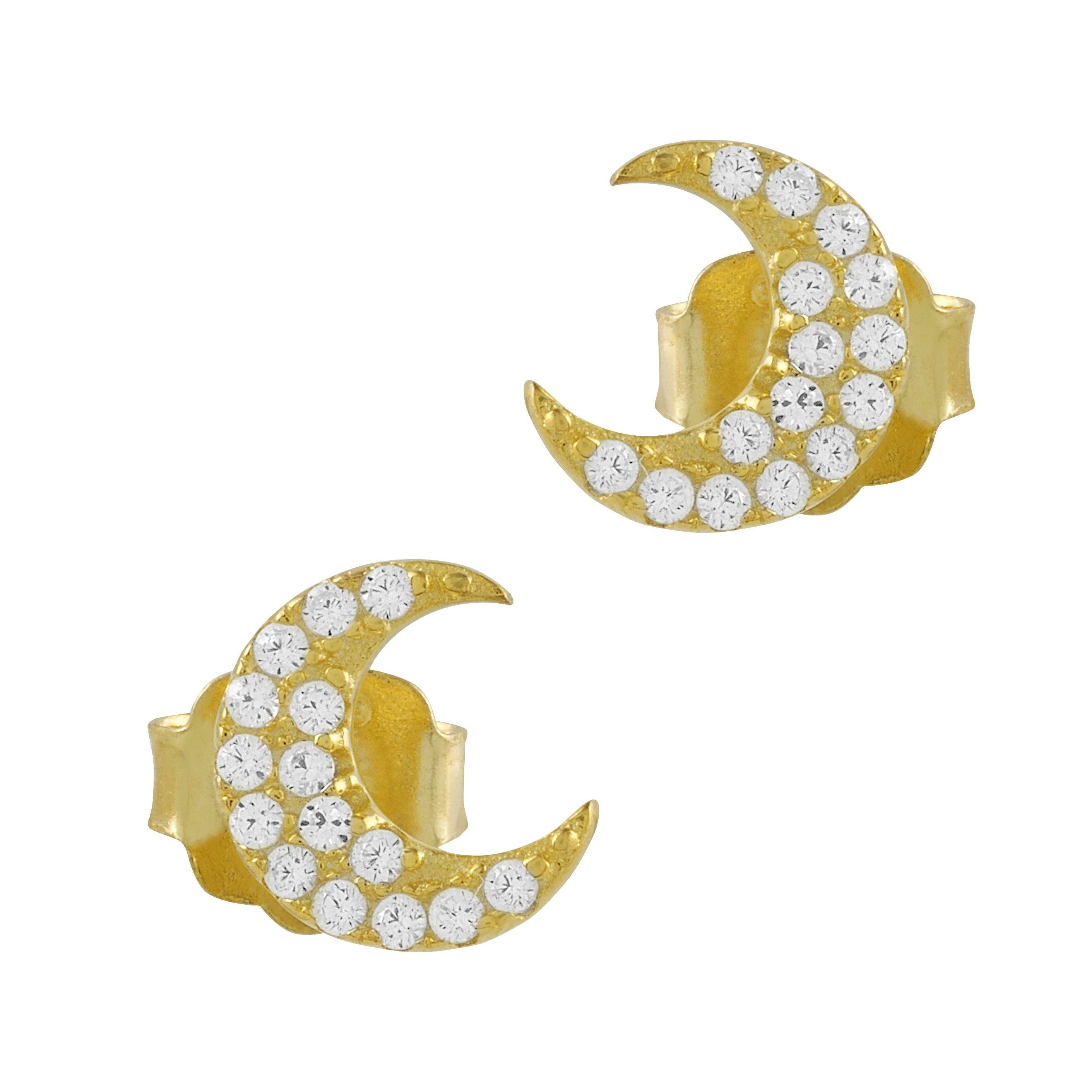 Itemporality - Wholesale Stud/Post Earrings - Moon Gold Plated Silver Earrings with Zirconias2