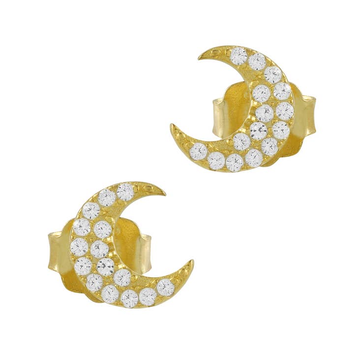Itemporality – wholesale Stud/post earrings – Moon Gold Plated Silver Earrings with Zirconias2
