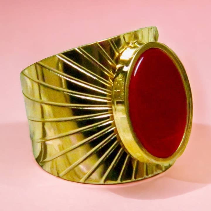 Anillo "ZORA" ajustable con Cornalina y acero para venta al por mayor de TOURMALYN