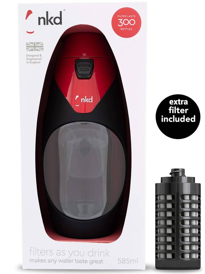 nkd POD+ Water Filter Bottle Red with FREE EXTRA FILTER for wholesale by nkd Life