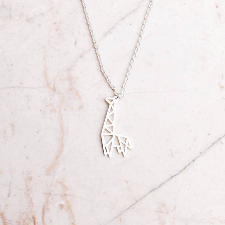 La Menagerie - Wholesale Halskettinghanger - Giraffe zilveren origami ketting3