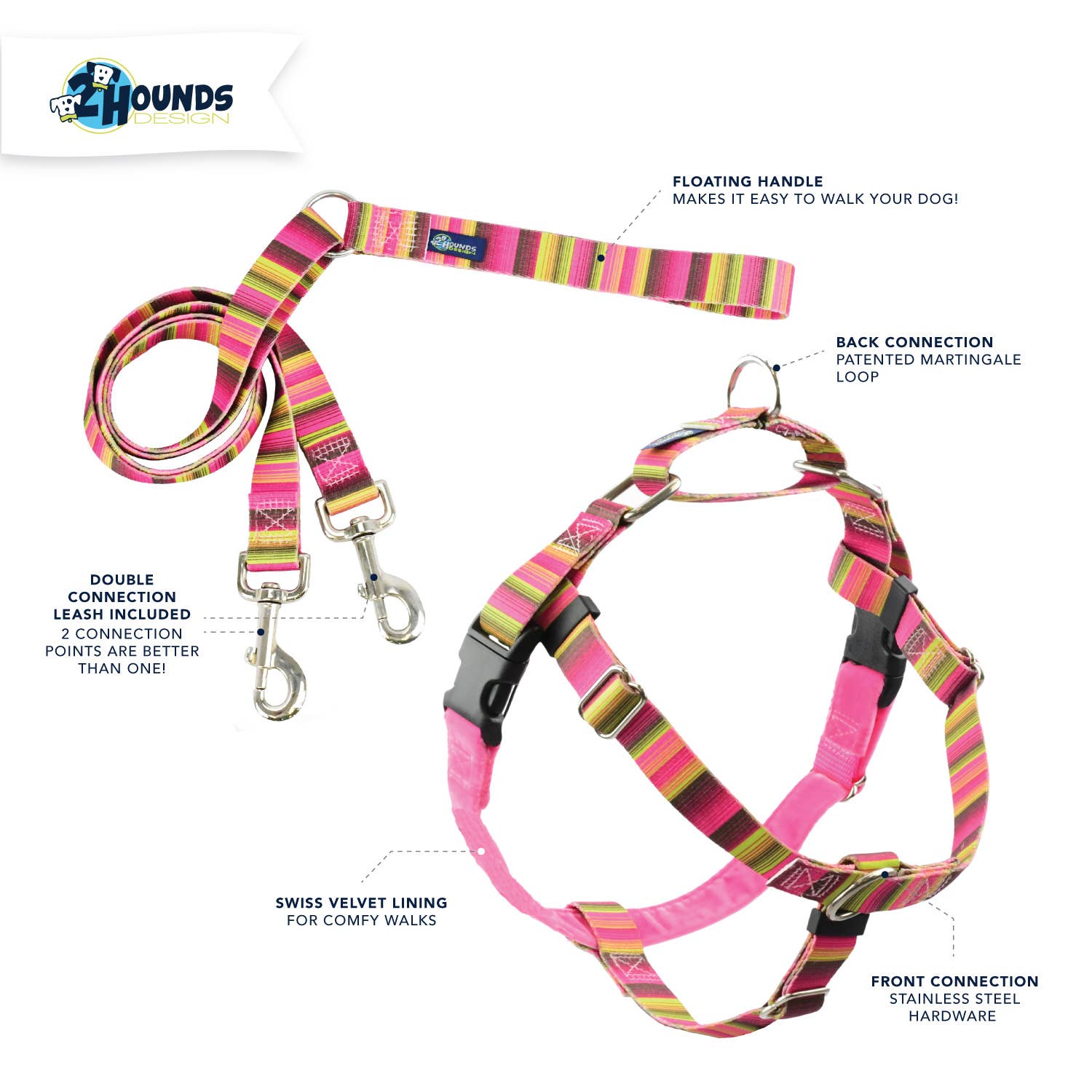 2 Hounds Design - Wholesale Pet Harness - Dog - EarthStyle Bonnie Freedom No-Pull Harness with Leash1