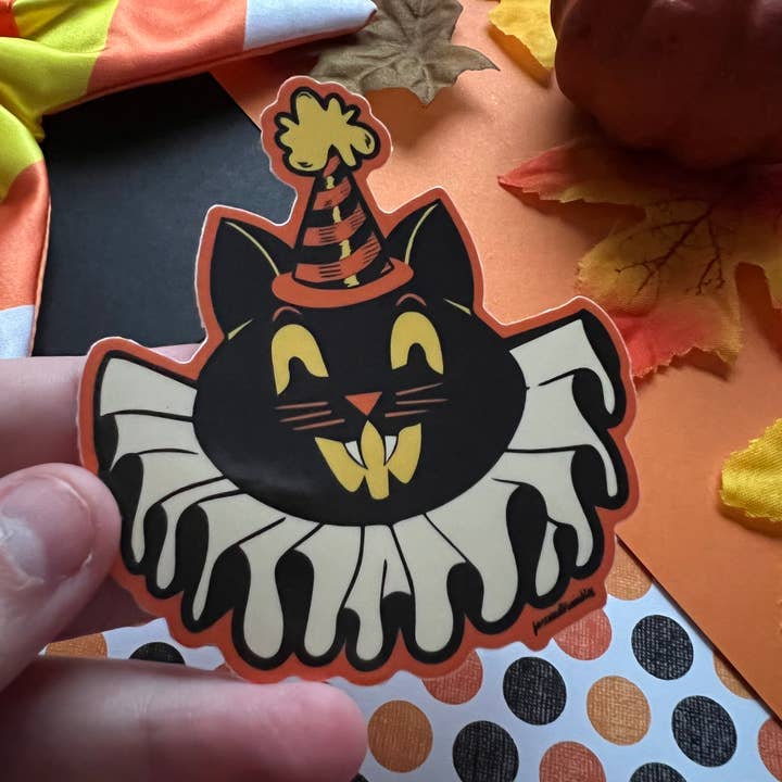 Fox and Brambles - Wholesale Sticker - Vintage Halloween Cat Vinyl Sticker
