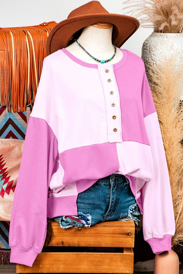 fashionworks - Vente Sweat-shirt – femme - Sweat-shirt oversize haut et bas Henley Colorblock de Fashion-W3