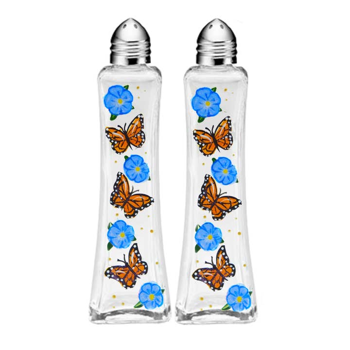 Monarch Butterfly Floral Hand-Painted Salt & Pepper Set Gift for wholesale by Classy Art Designs, LLC