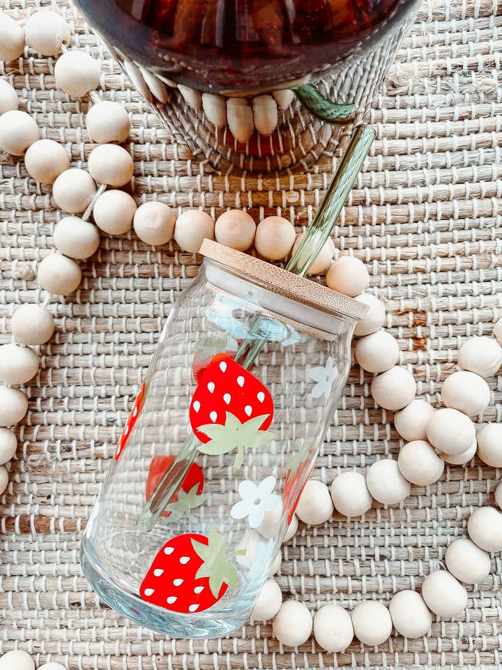 Strawberry Cottage Core Aesthetic Coffee Beer Can Glass Mug for wholesale by Wild Souls Co