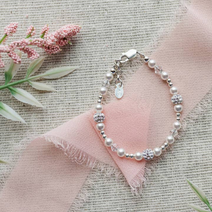 Cherished Moments - Wholesale Beaded Bracelet - Kids - Girls Sterling Silver Pearl Baby or Childs Bracelet for Kids