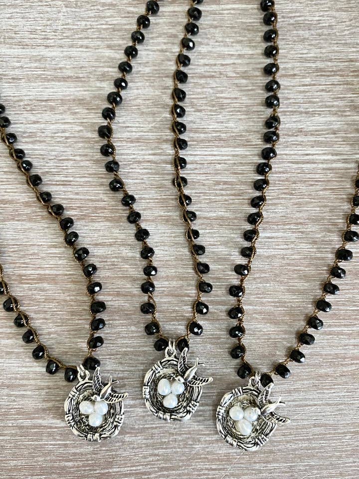 Pewter Bird Nest Pendant With Freshwater Pearls for wholesale by Twist Style