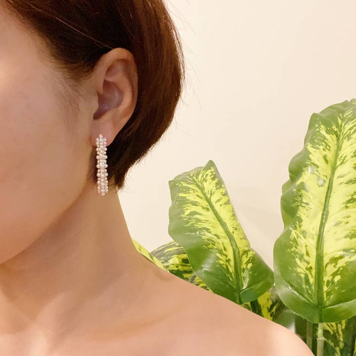 Ellison+Young - Wholesale Hoop Earrings - Delicate Pearl Deco Hoop Earrings3