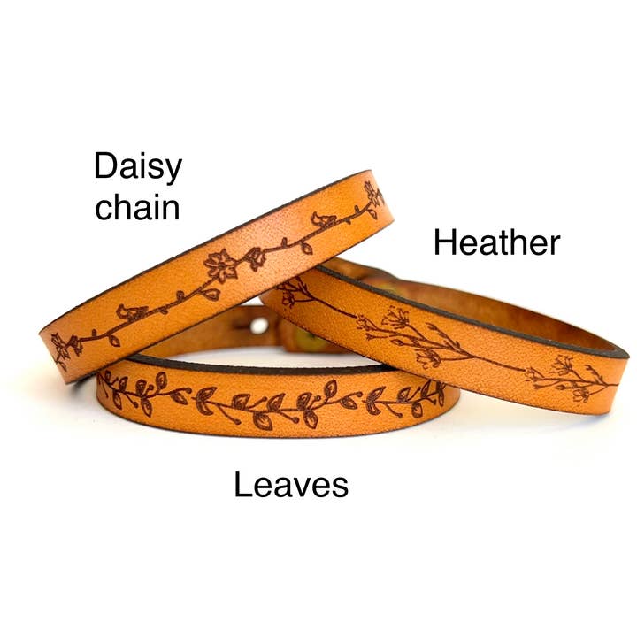 New Market Farmhouse - Wholesale Bangle Bracelet - Thin Floral Leather Bracelet - Stud Closure2