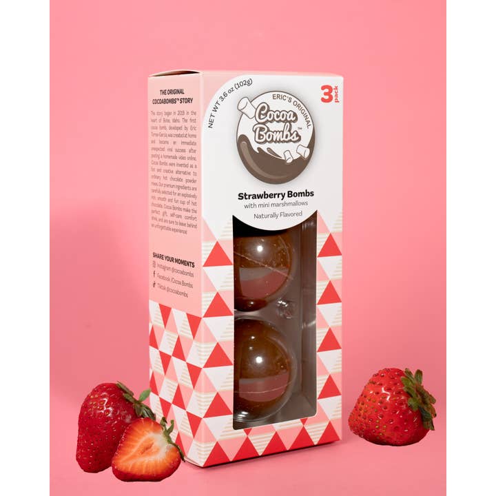 Cocoa Bombs™ - Vente Préparations/kits pour chocolat chaud - Paquet de 3 bombes à la fraise