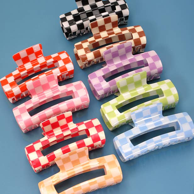 JOSSLYN by wall to wall - Vendita all'ingrosso Fermaglio per capelli - Donna - Jumbo mollette per capelli in resina a scacchi 10 cm | 40H6645