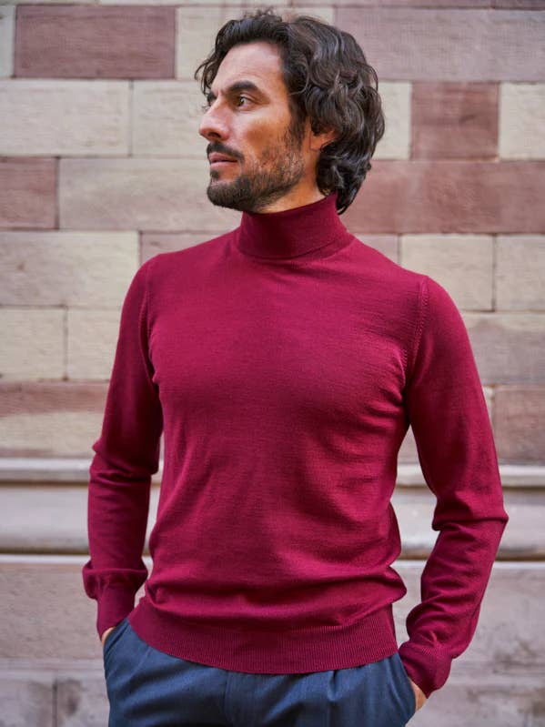 Camisola de gola alta em lã merino bordeaux por atacado de MONSIEUR MIMOSA